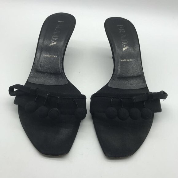 Prada Shoes - Prada Black Pom-Pom Slide Heels